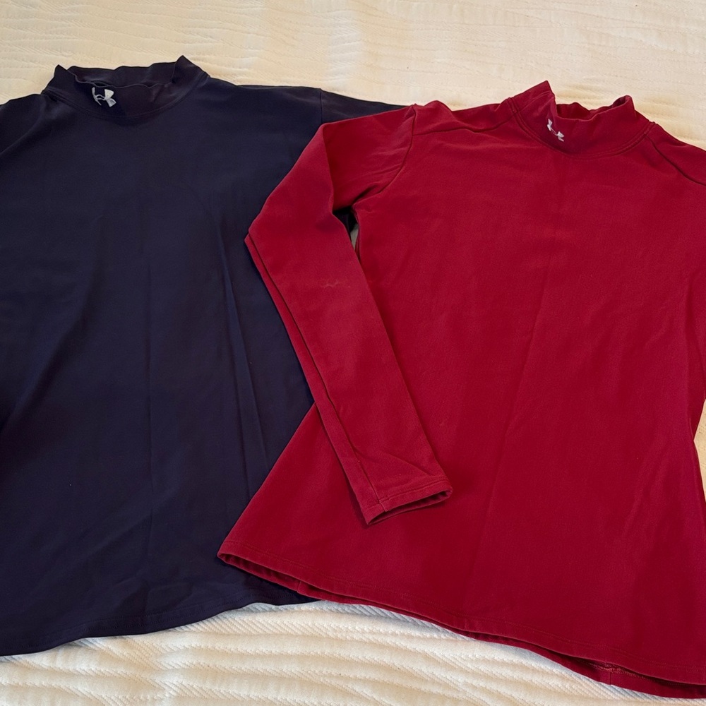 Under Armour Maroon (Med) and Navy (Lg) Long Sleeve Compression Tops Set of 2